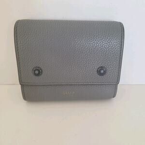 Celine Gray Pebbled Leather Small Wallet with Gold Logo